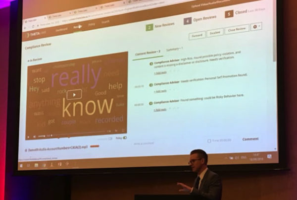 Devin Redmond presenting Theta Lake's compliance solution