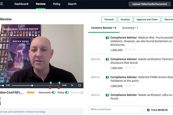 Theta Lake compliance solution review screen overview