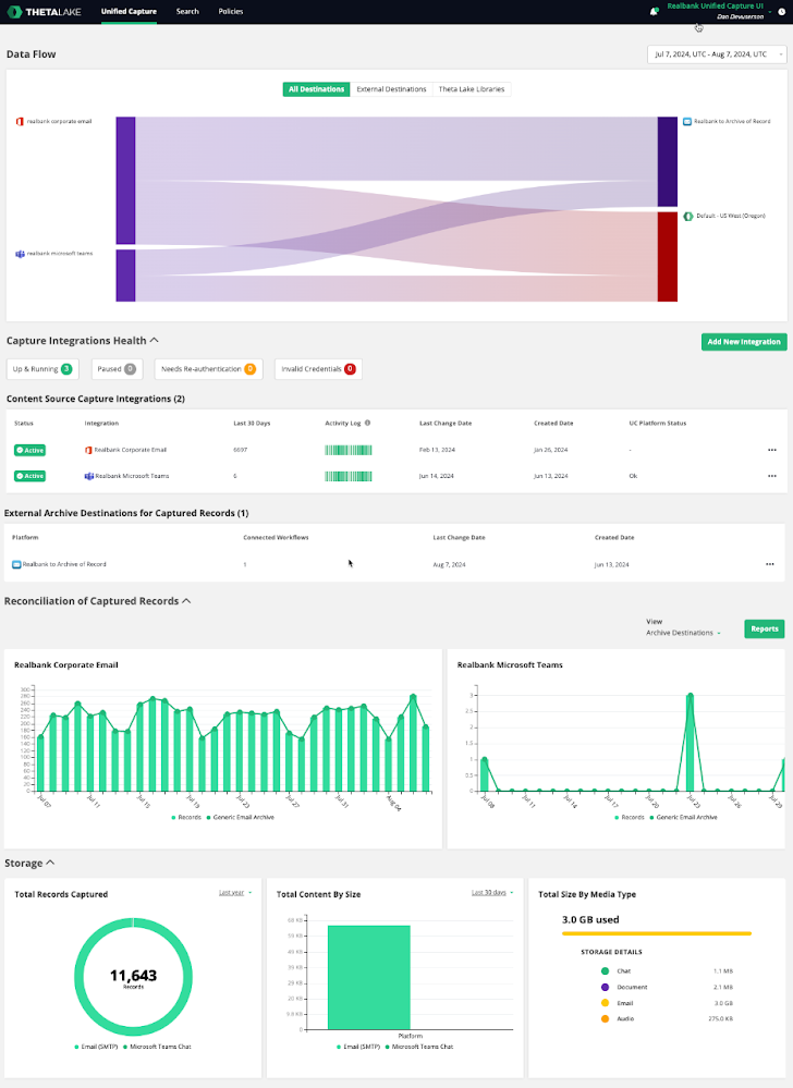 Demo screenshot of Theta Lake Unified Capture, a DCGA solution